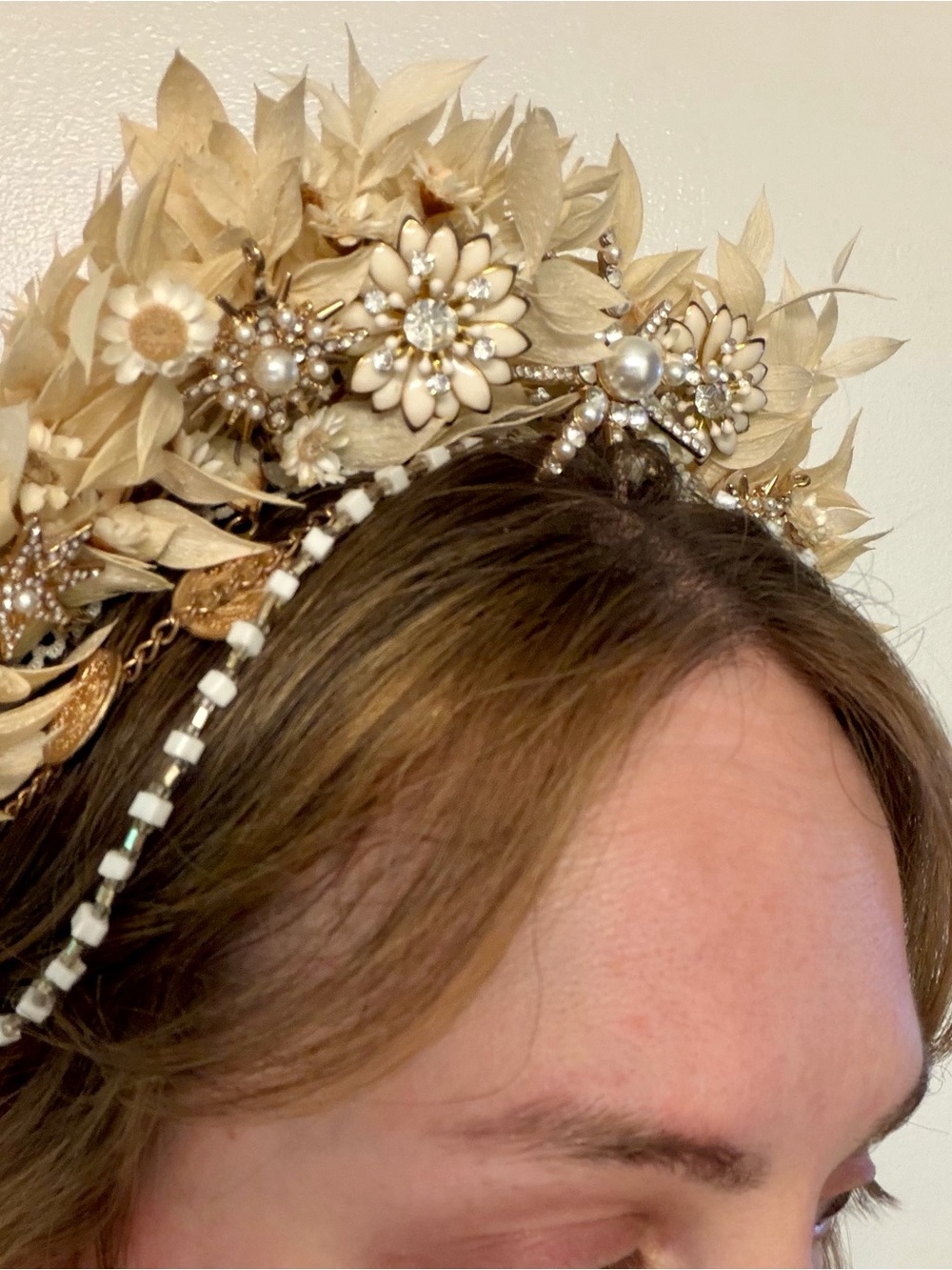 Handmade Dried flower headband with crystal accents